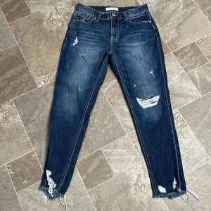 Kancan Denim Jeans Size W5/ 26 Raw Hem Dark Wash Distressed Cut # 34287
